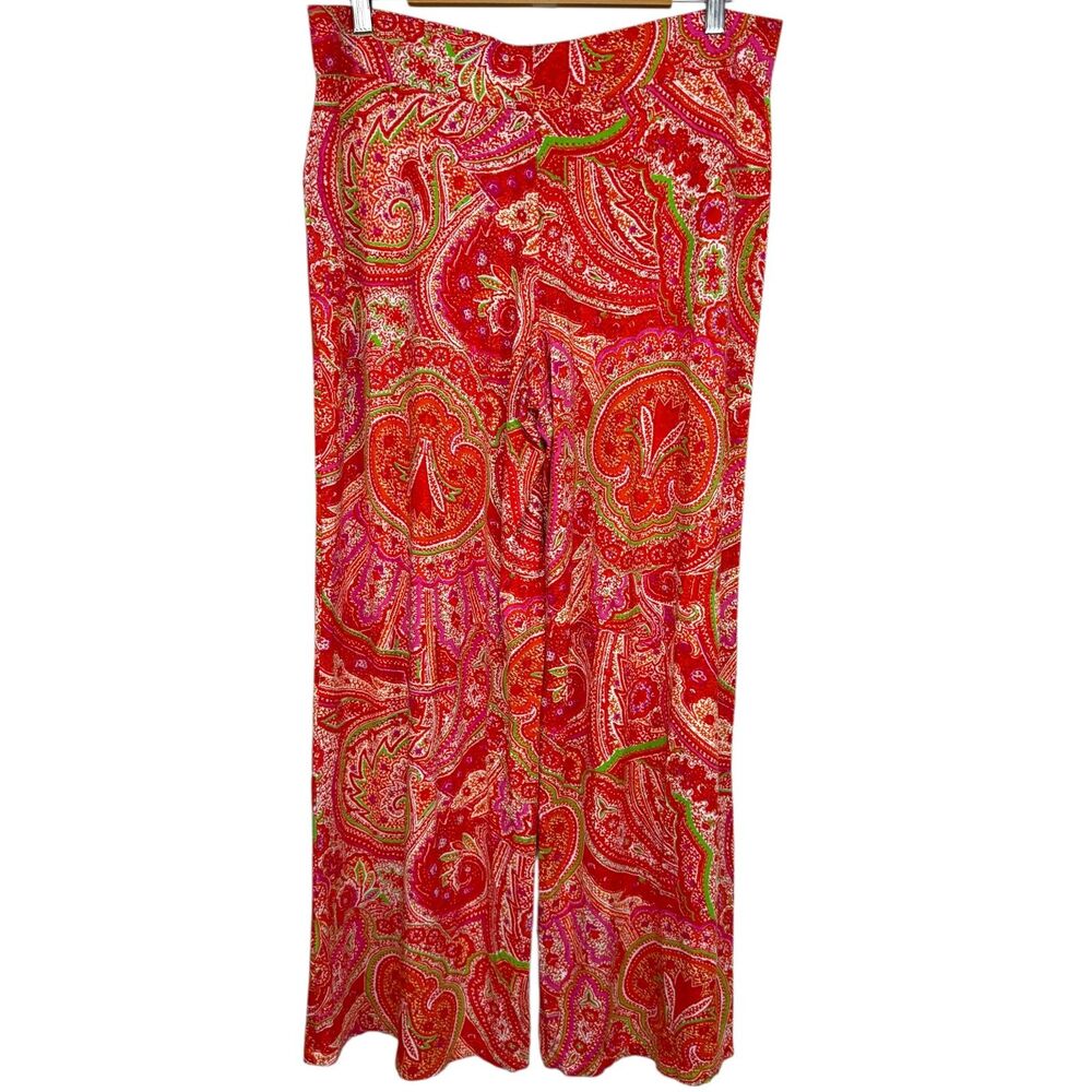Ralph Lauren orange, pink & green paisley wide leg flare pants Size Large